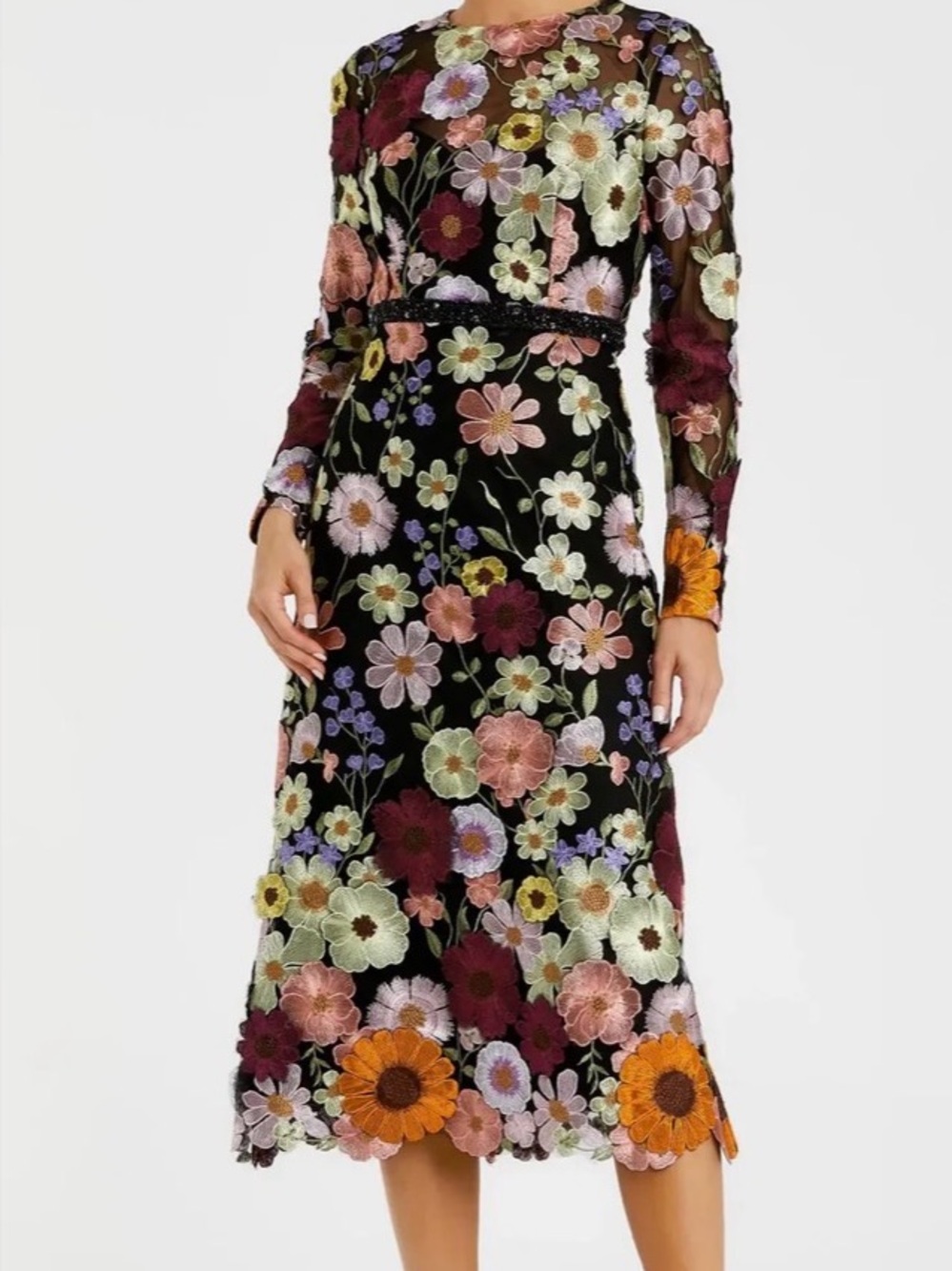 NWT MacDuggal Women’s Long Sleeve Embroidered Floral Midi Dress sz 10 $598 MSRP